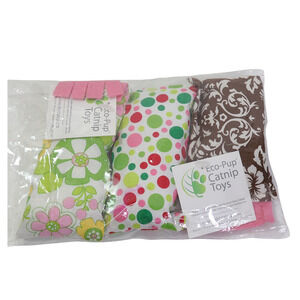 3 Pack Of Eco-Pup Catnip Eco-Kicker Toys - Chocolate Damask-Dots-Retro Floral